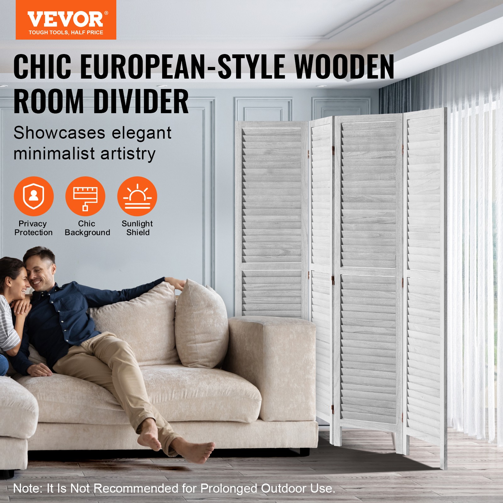 VEVOR Wood Room Divider Privacy Screen 4 Panel Separation Divider (Light Grey)