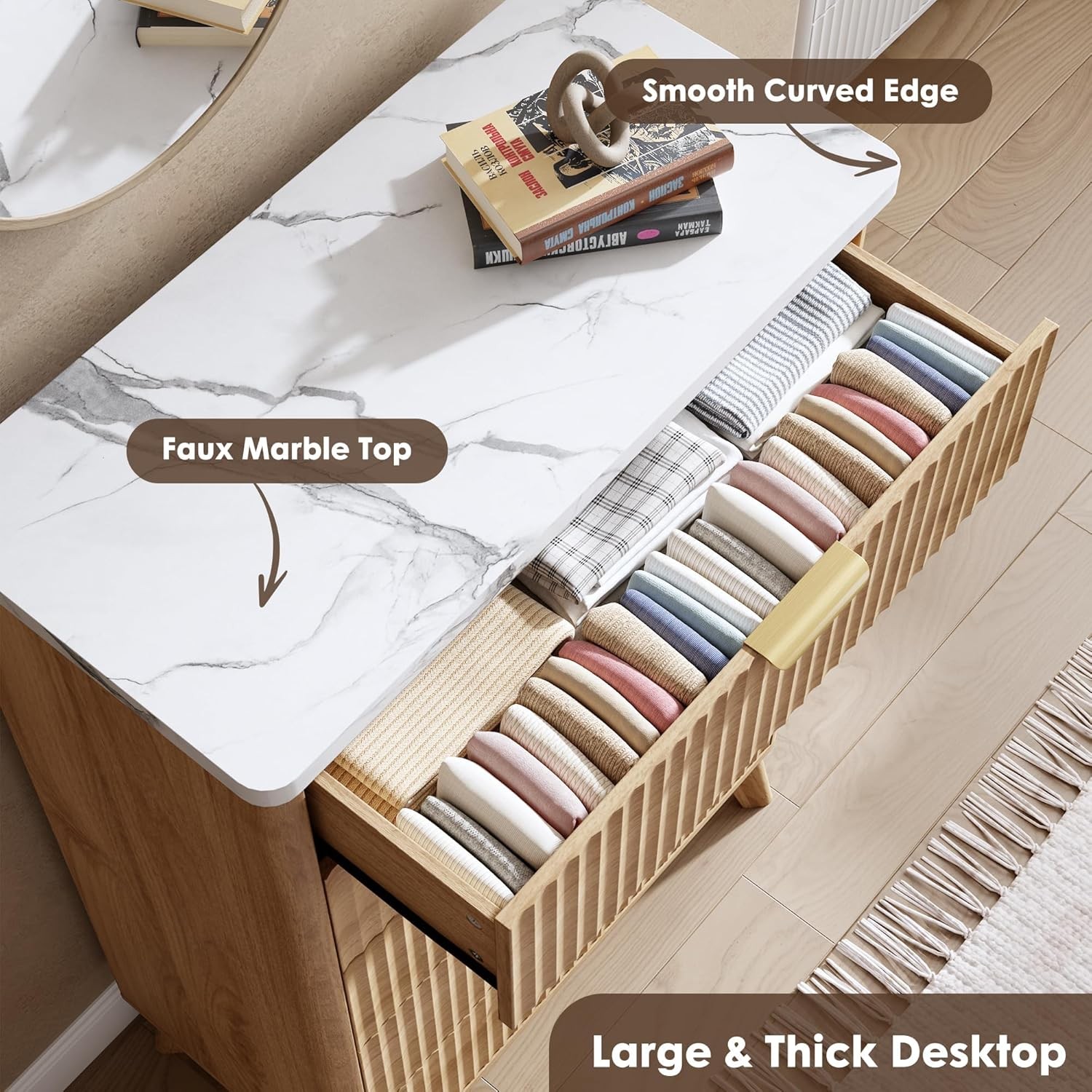 47.2″ Tall Fluted Dresser for Bedroom with 5 Drawers, Modern Chest of Drawers