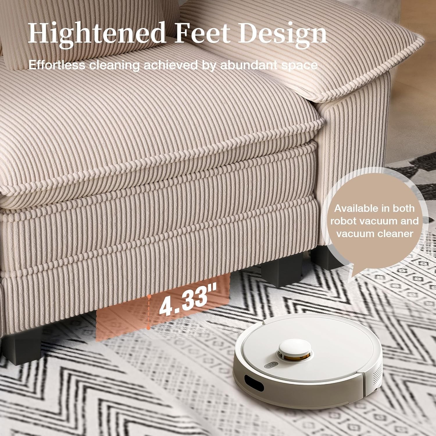 Modular Sectional Sofa Corduroy Cloud Couch with Chaise and Cushion 3-Seat