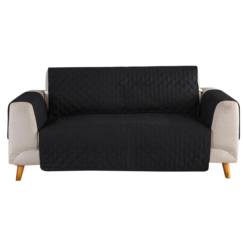 Quilted Sofa Cover Waterproof Nonslip Couch Slipcover Pet Protector, Black