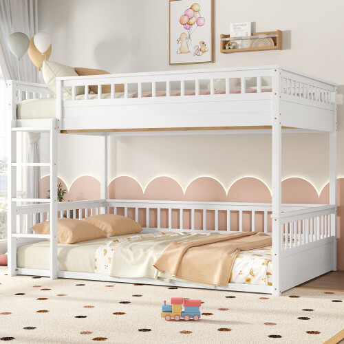 Twin XL Full XL Queen Bunk Bed Frames with Ladder and Guardrails Detachable Beds