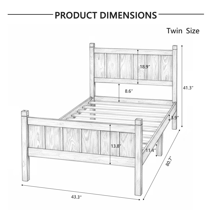 Twin Size Flat Panel Bed w/Headboard &Footboard,Minimalist Modern Platform Bed