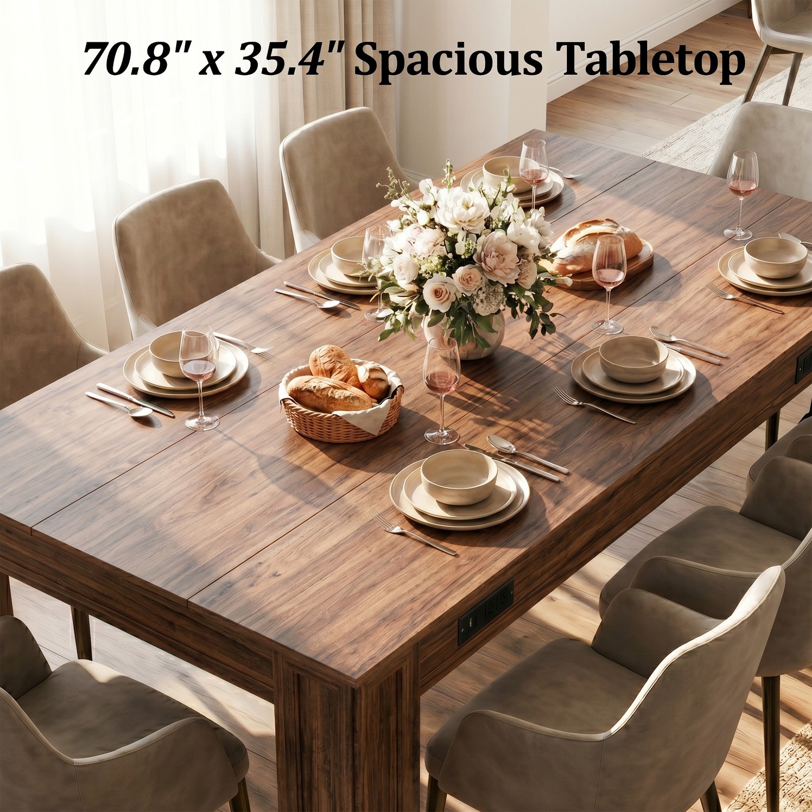 70″ Inches Rectangular Wood Dining Table, Modern Kitchen Table for 6-8 Peoples