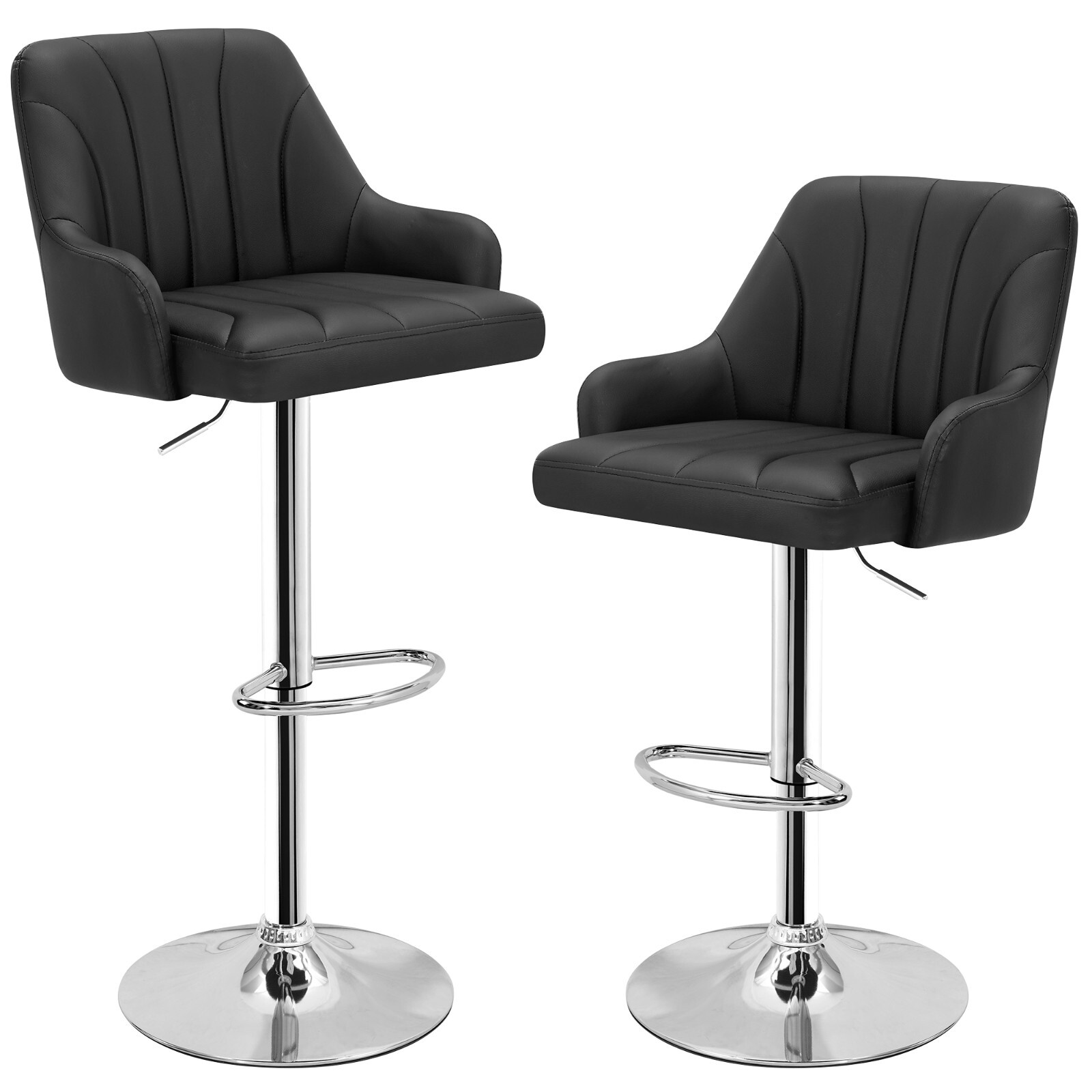 Adjustable Bar Stools Counter Height Stools with Backrest and Armrests Set of 2