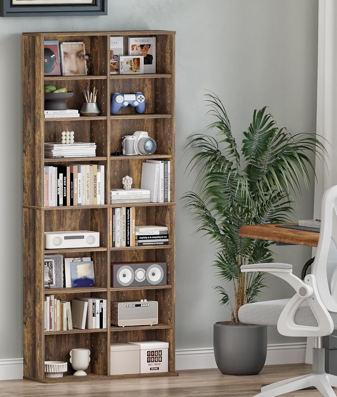 DVD Storage Tower 16 Shelf Multimedia Storage Tower with Adjustable Shelves