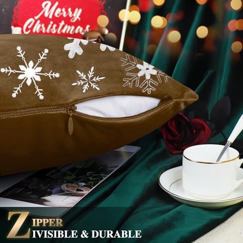 Christmas Pillow Cover 12 X 20 Inches, 20″ x 12″ (Pack of 1) Brown-snowflake