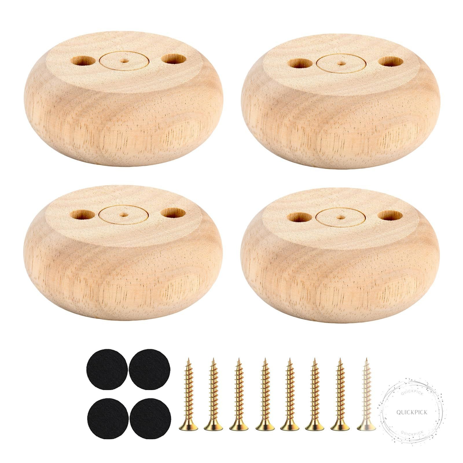 30MM Furniture Legs 1 Inch Set of 4,Round Short Replacement Wood Bun Feet for