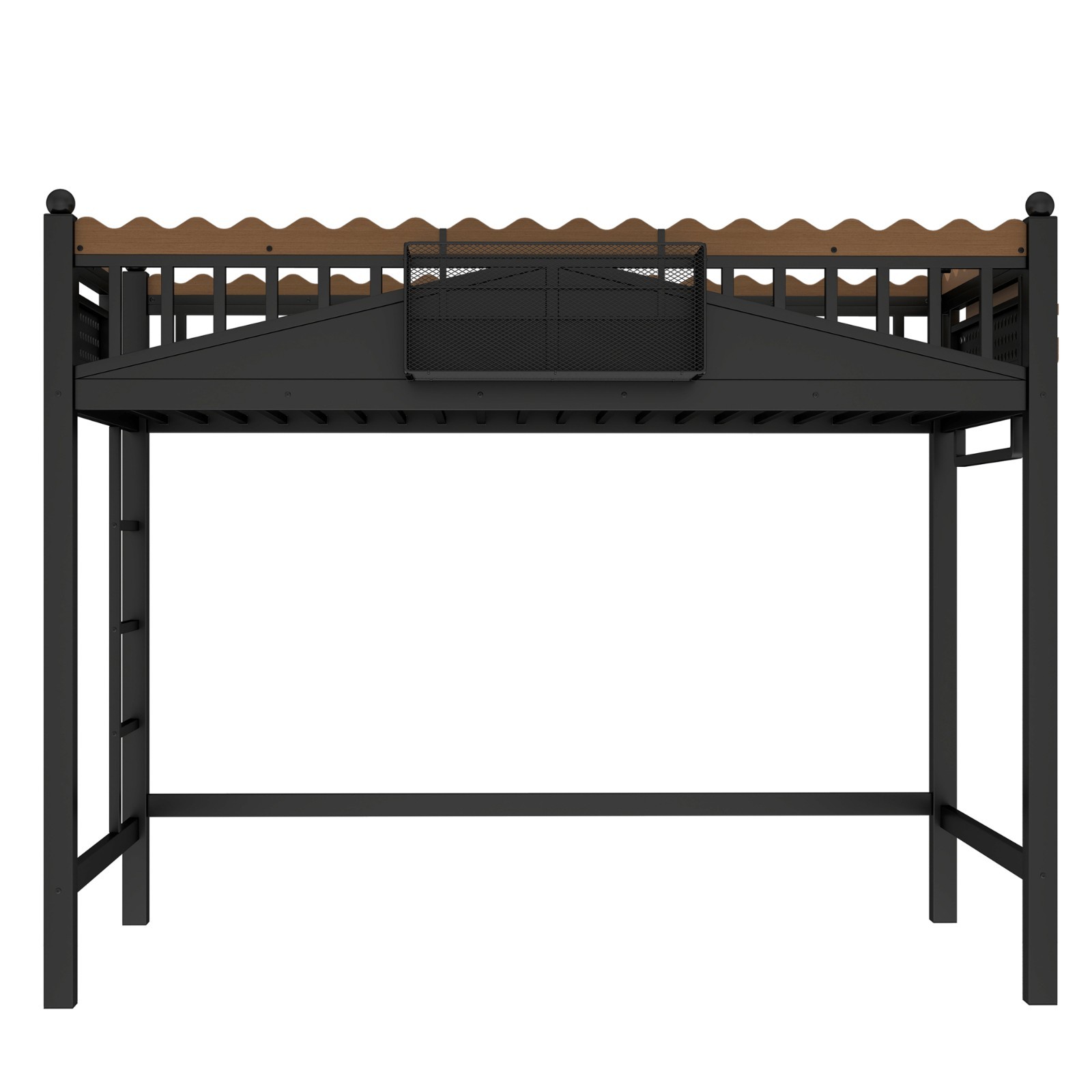 Twin XL Size Metal Loft Bed with Ladders, Storage Shelves and Bookshelf Black