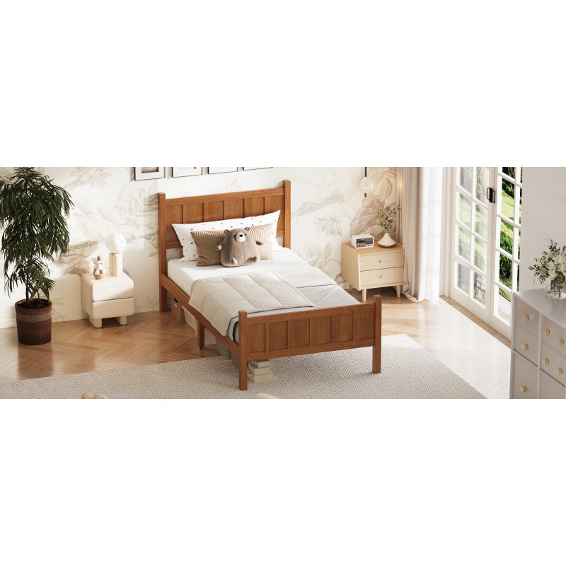 Twin Size Flat Panel Bed w/Headboard &Footboard,Minimalist Modern Platform Bed
