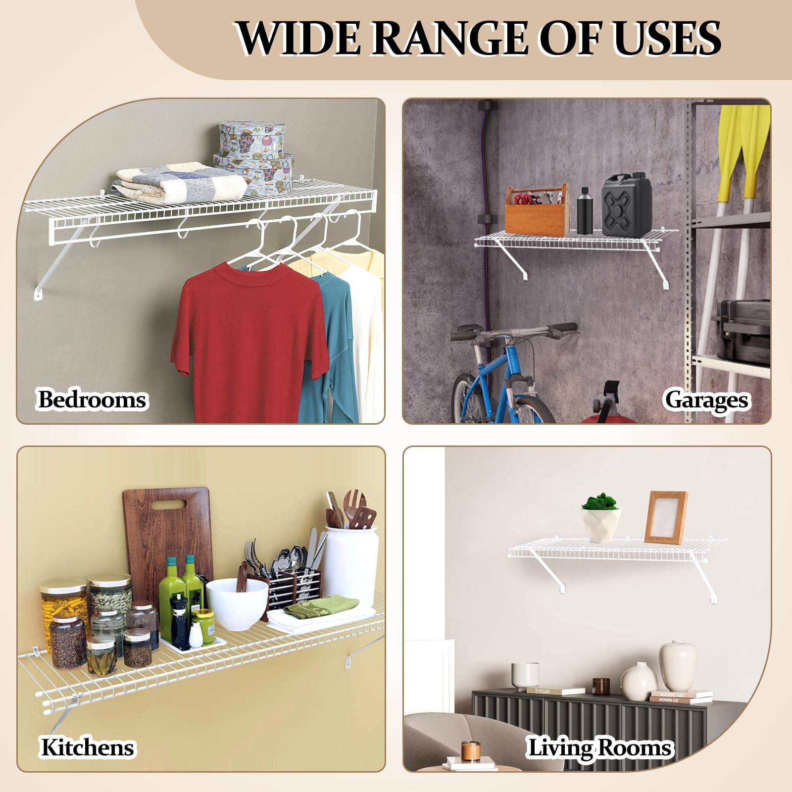 6 PCS 12Inch Wire Shelving Support Brackets 24 PCS Clips Anchors Pins Closet