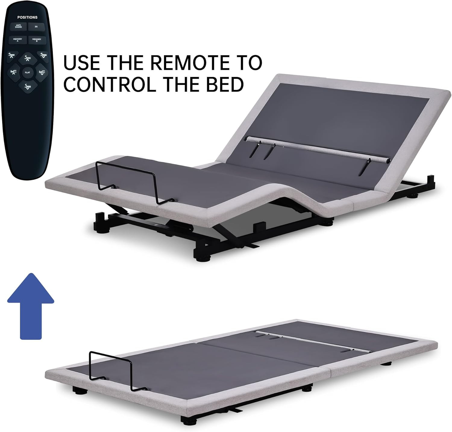 Adjustable Full Bed Base Frame No Legs, Head Foot Lift and Lumbar Support for An