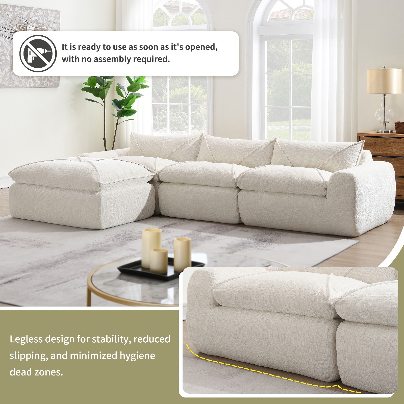 Convertible L-Shaped Sectional Sofa Chenille Fully Compressed Modular Couch