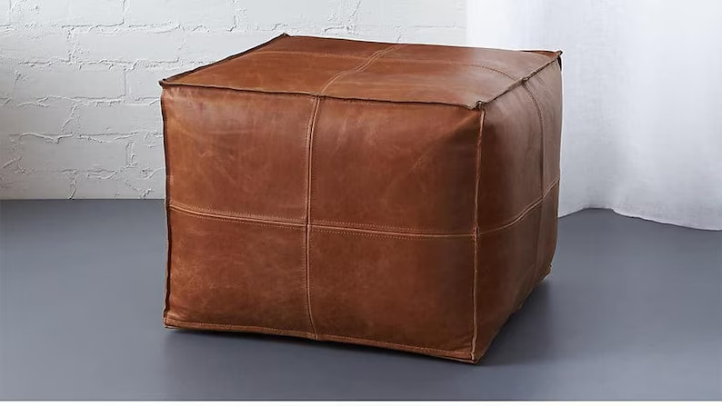 New Real Unstuffed Boho 30» Quality Footrest Aamazing Pouffe Leather Footstool