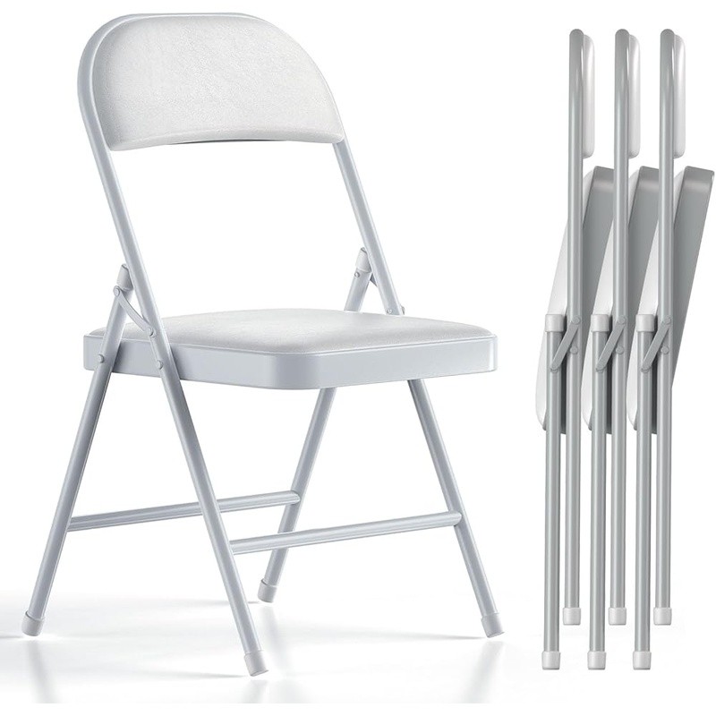 Padded Folding Chairs Comfortable Sturdy Durable Metal Frame Easy Storage 4 Pack