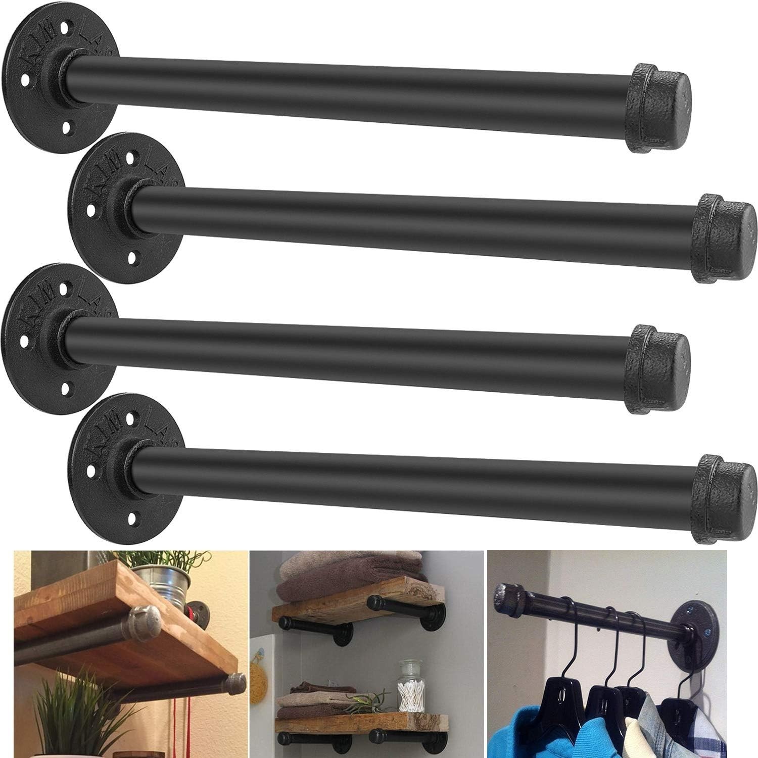 Industrial Pipe 7″ Rustic Floating Shelf Brackets Black Set of 4 New in Box