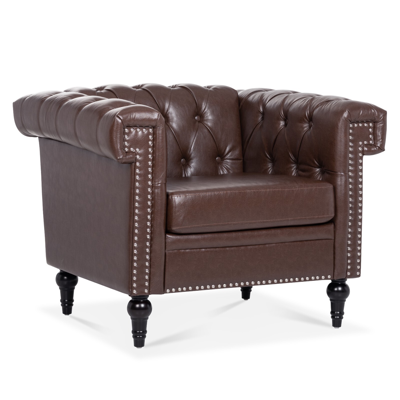 Faux Leather Sofa Tufted Single Couch Armchair with Removable Cushion Square Arm