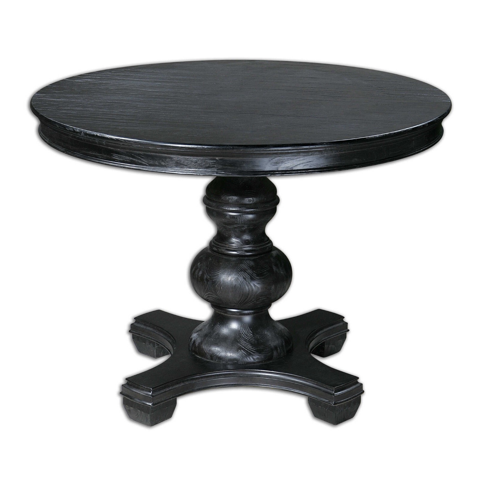 Classic Elegant Round ENTRY TABLE Black Wood Pedestal Hall Accent Designer Pine