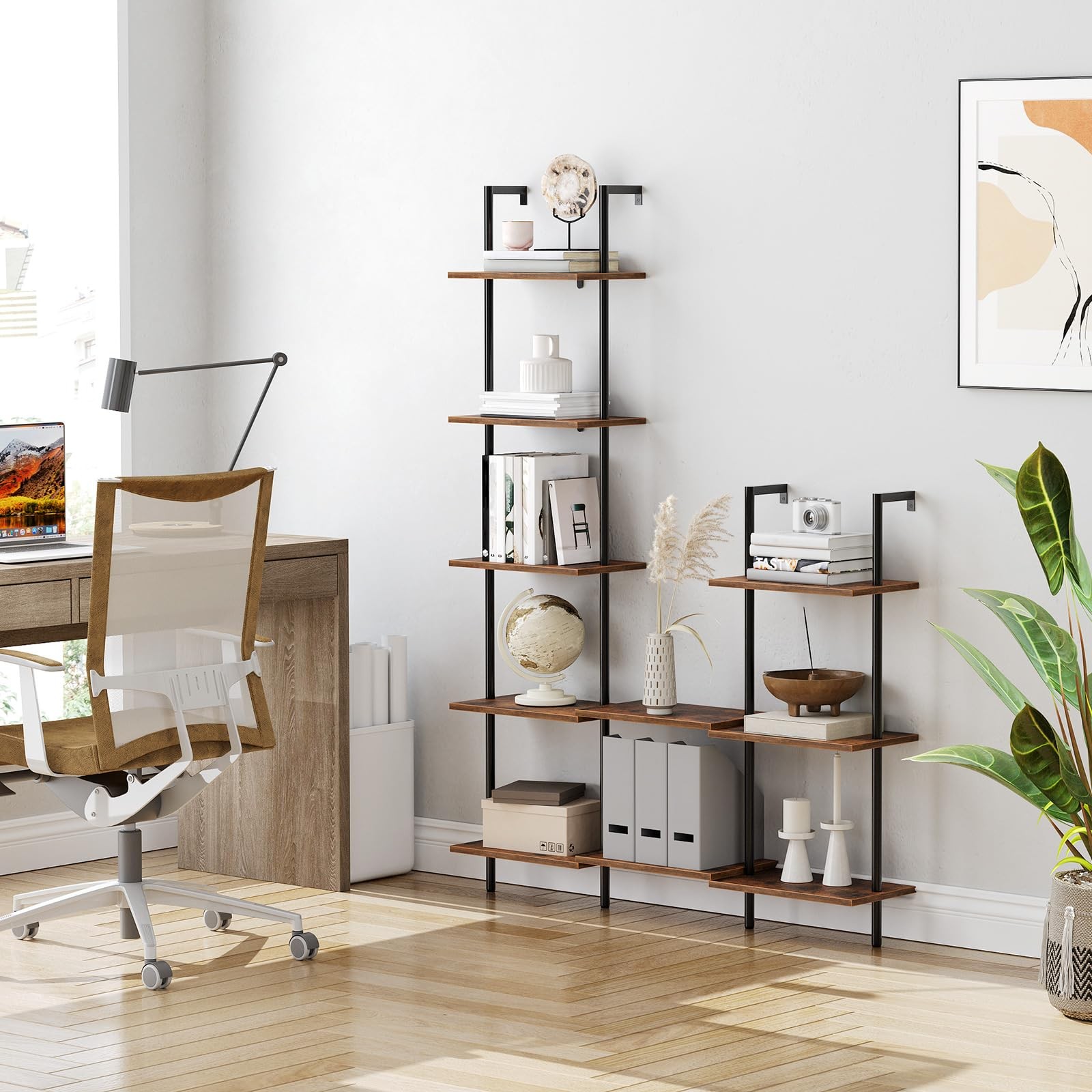 Diy Ladder Shelf 5tier Wooden Wall Mounted Bookshelf Narrow Bookcase Display She
