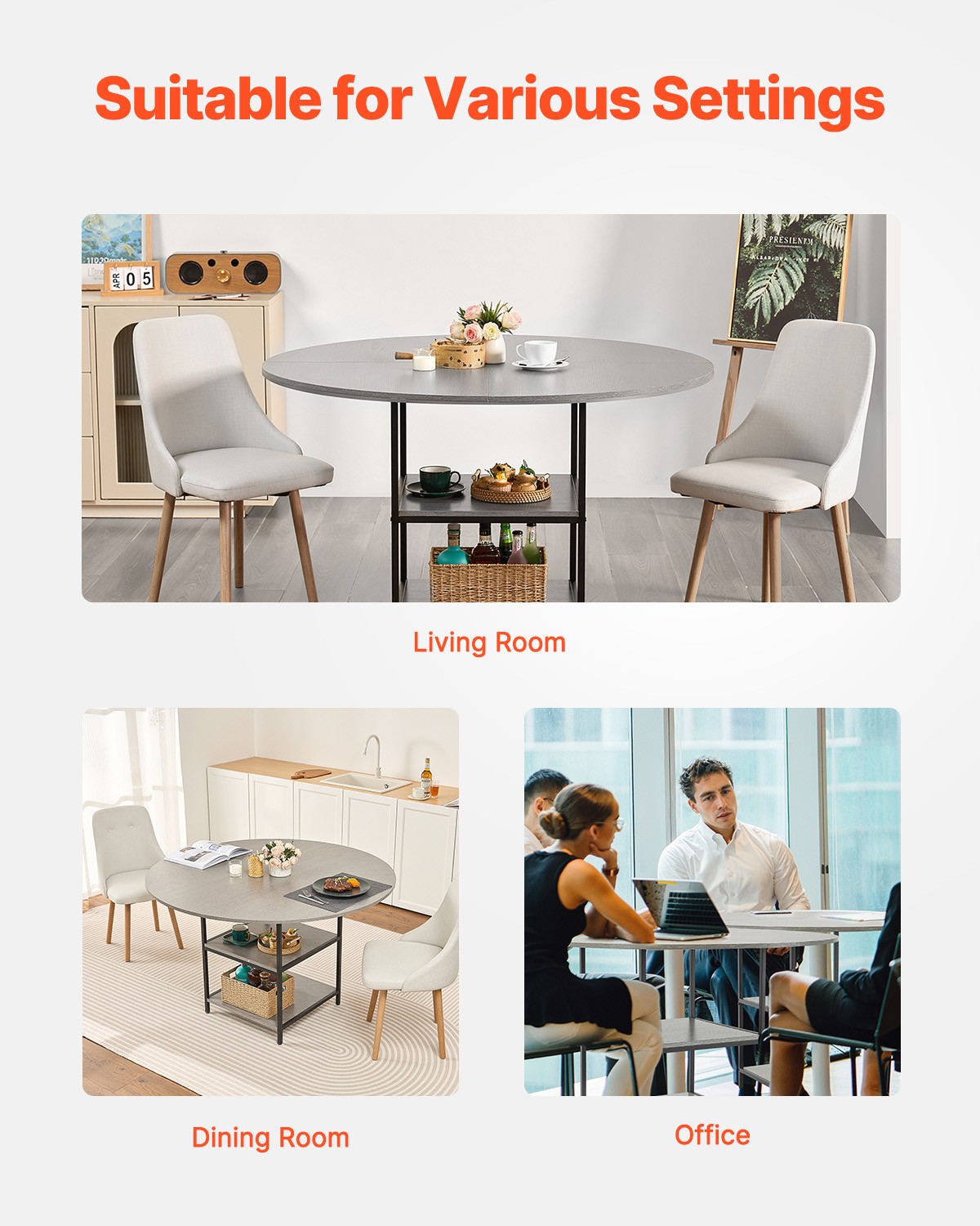 VEVOR 47 in Round Dining Table Wood Kitchen Table for 4-6 Person Grey Only Table