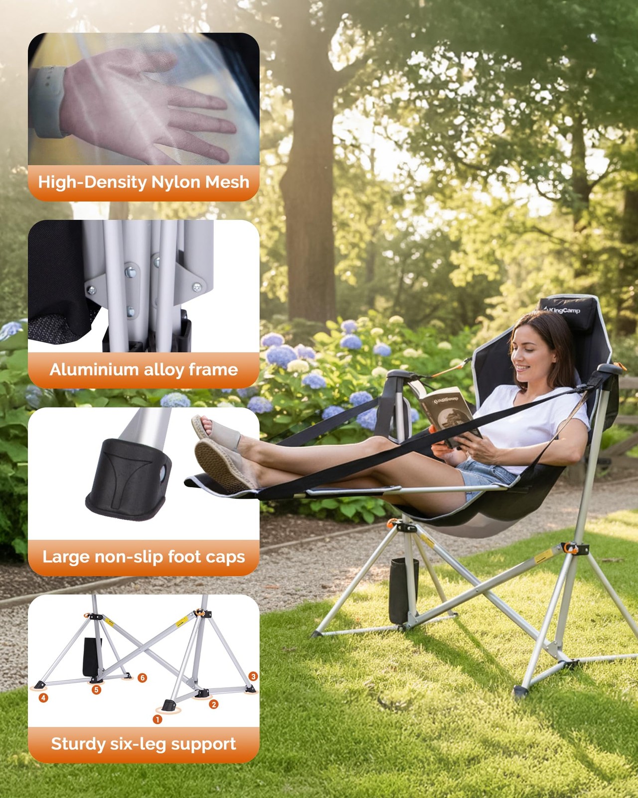 KingCamp 37.8 inches x 29.5 x 49.2 inches, Footrest Deluxe Black/Mesh