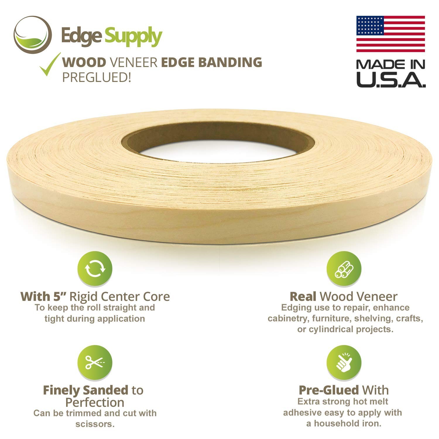 Birch Edge Banding Roll 3/4 Inch X 250 Feet Pre-glued Veneer for Furniture