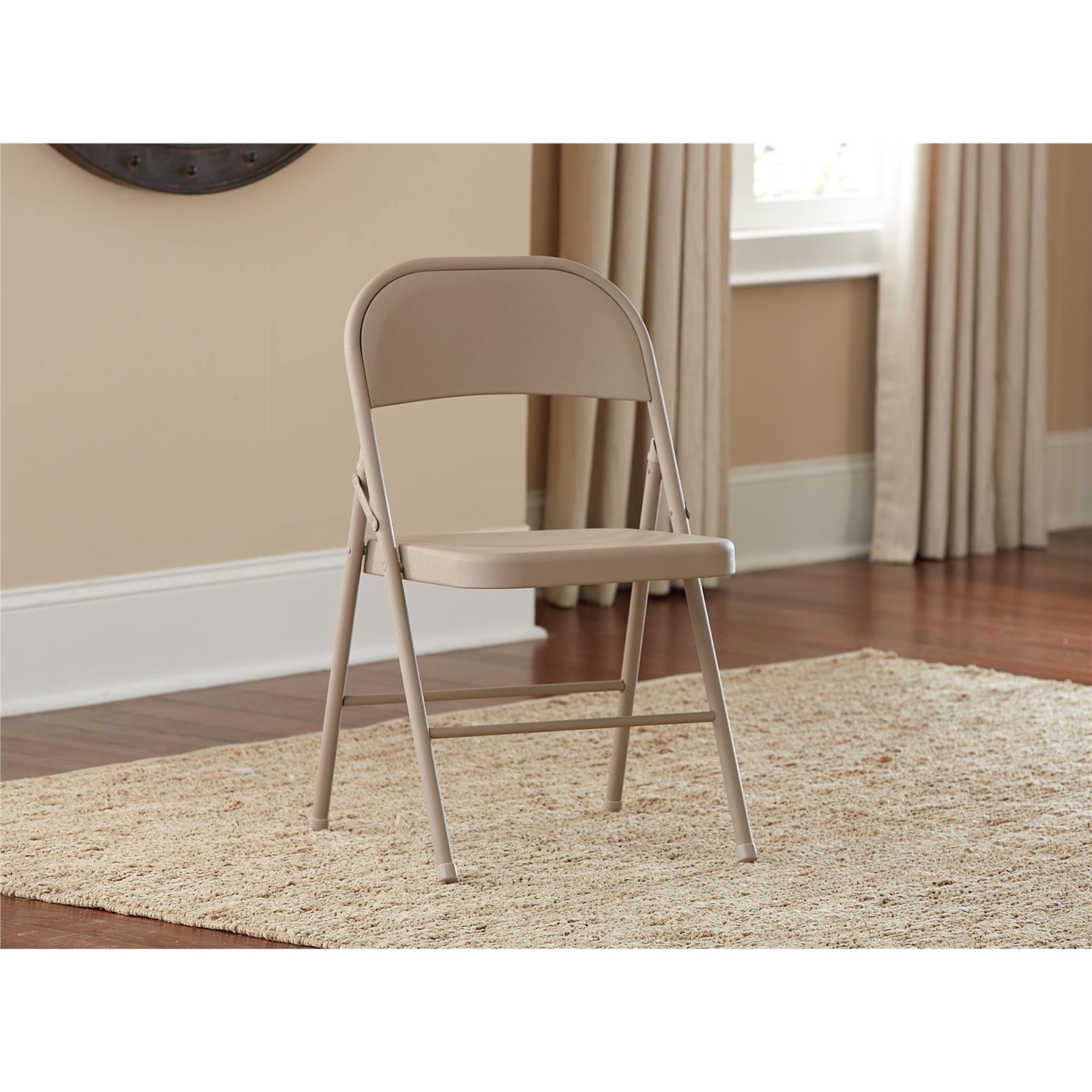 Mainstays All-Steel Metal Folding Chair, Beige, 4 Pack, Heavy Duty and Durable