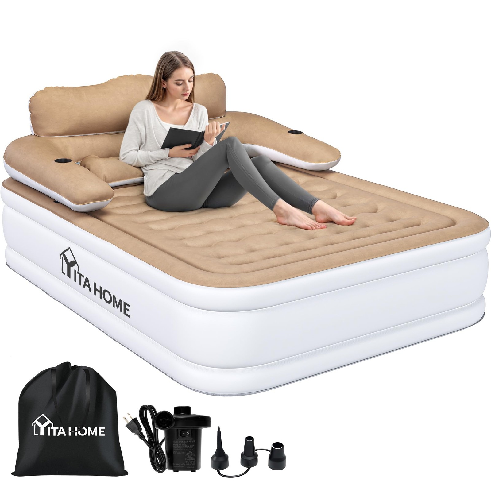 Yitahome Queen Size Air Mattress Headboard And Built-In Pump 18In Blow Up