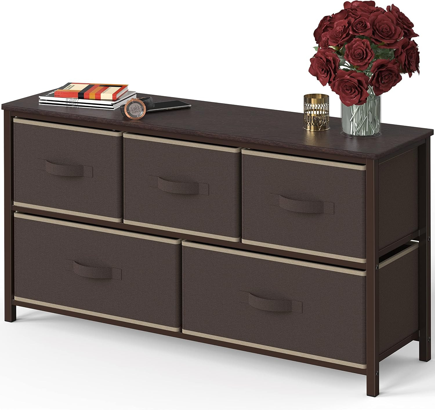 3 Drawer Nightstand Dresser with Wood Top, Dark Grey