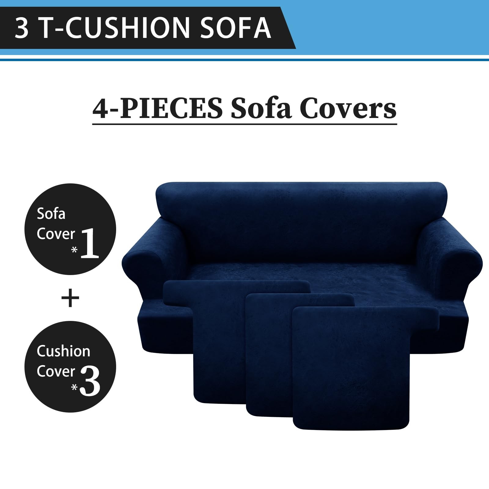 4-Piece T Couch Cover – Leather Look Slipcovers for 3 Cushion Sofa, Washable,…