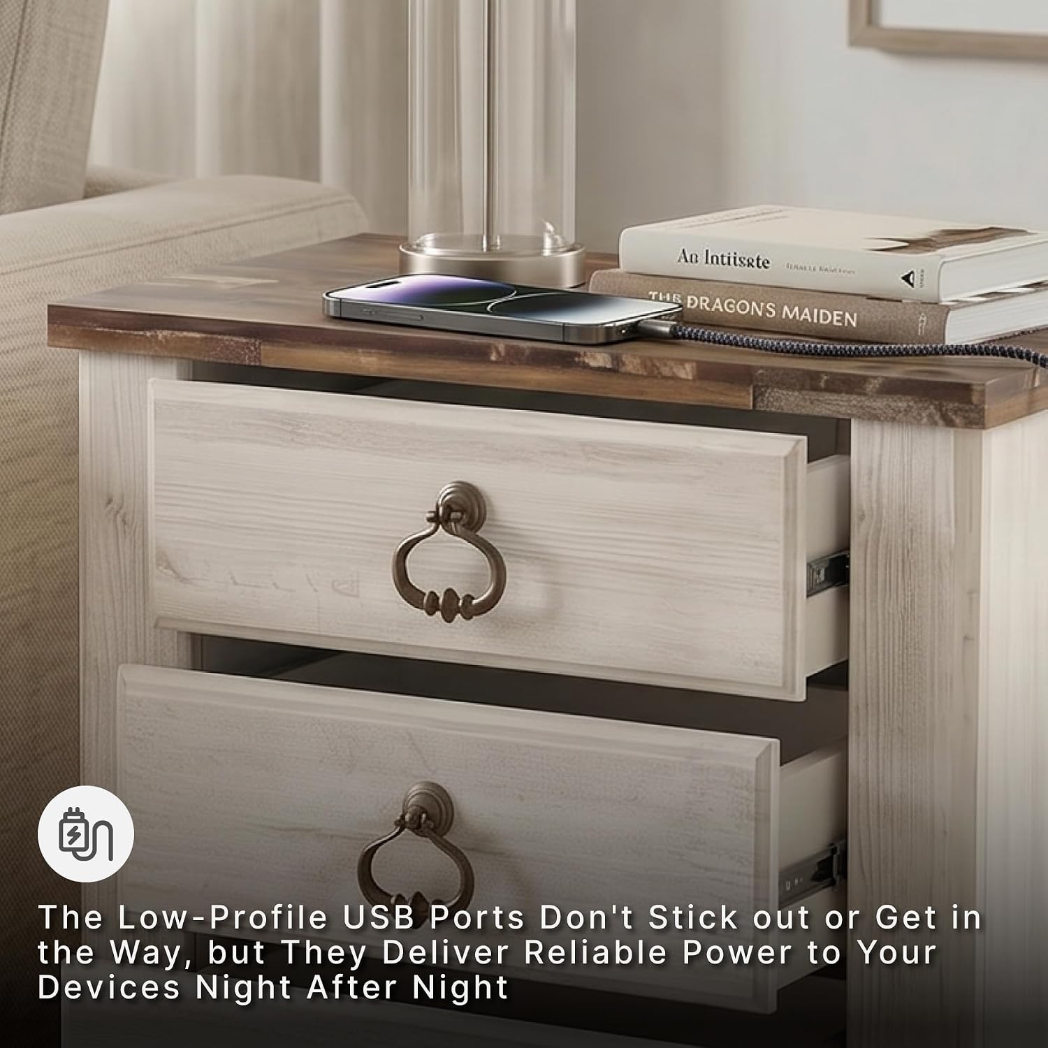 Signature Design Ashley Willowton Farmhouse 2 Drawer Nightstand with USB
