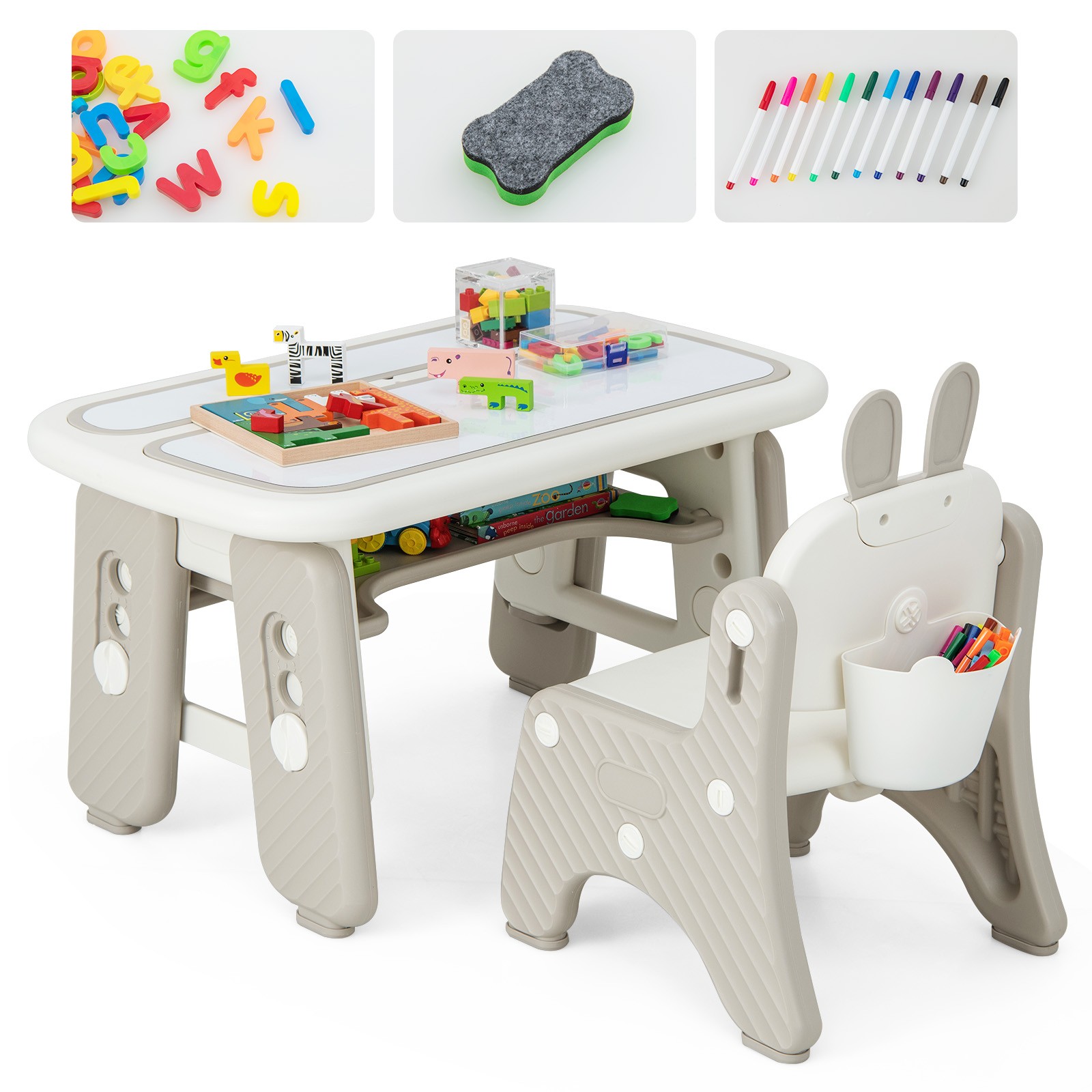 Height Adjustable Convertible Table Set w/ Drawing Boards, Magnetic Letters