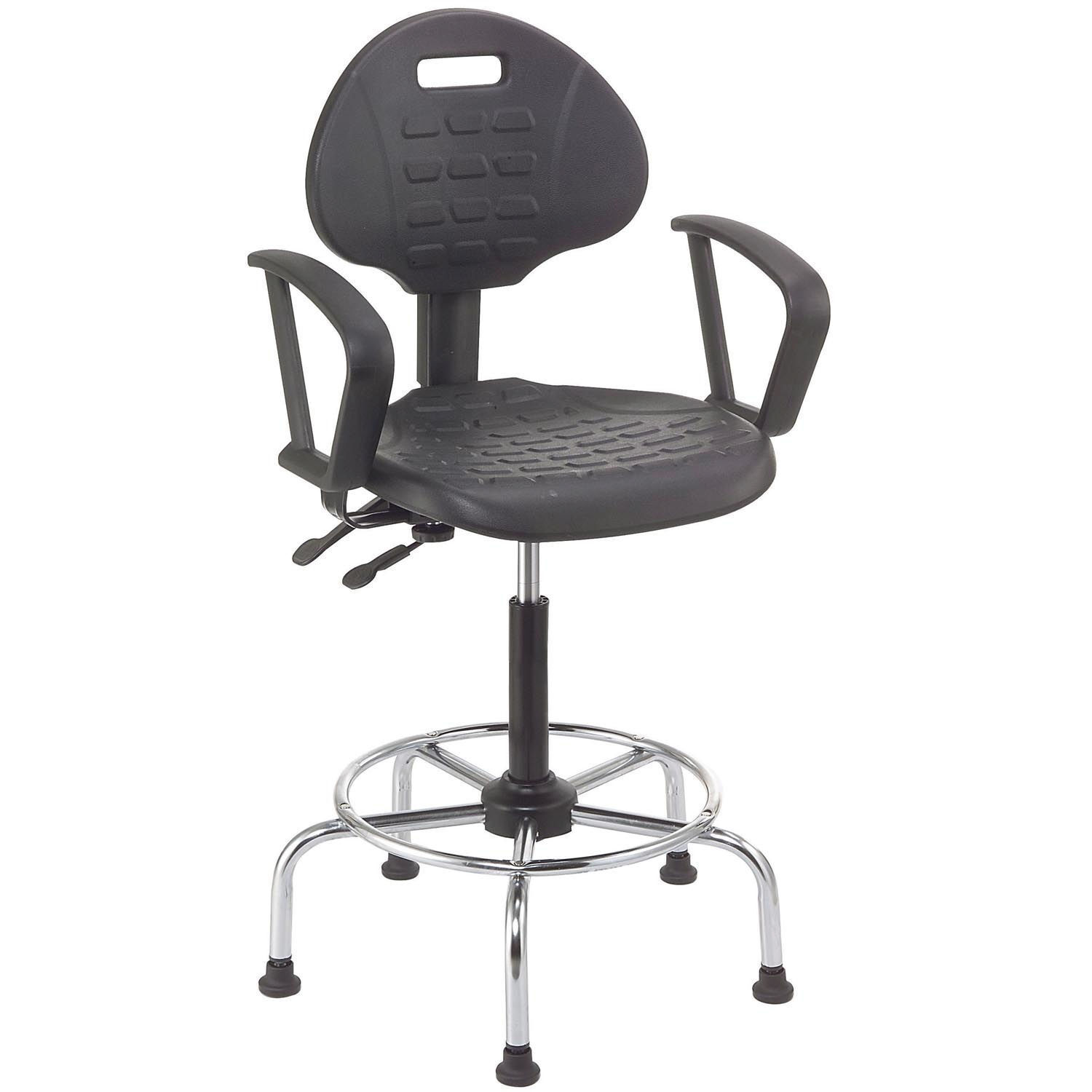 4 Way Adjustable Stool with Chrome Base Armrests Polyurethane
