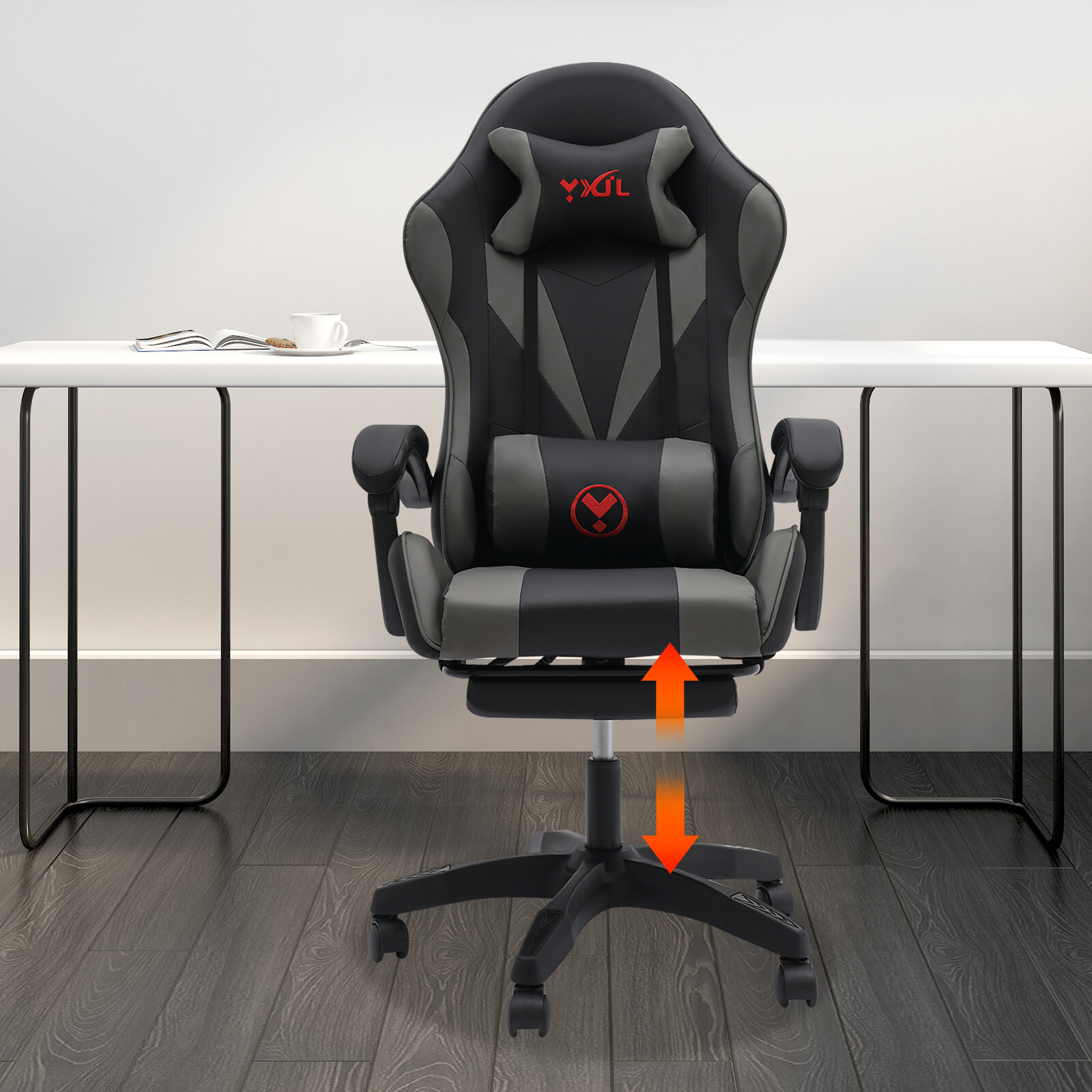Gaming Chair Bluetooth Speaker Ergonomic Office Chair W/ Lumbar Pillow 5 Wheels