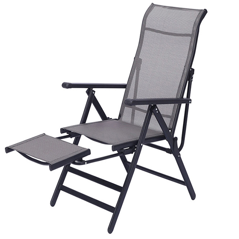 Lounge Chair Patio Folding Lawn High Back Reclining Chair + Retractable Footrest
