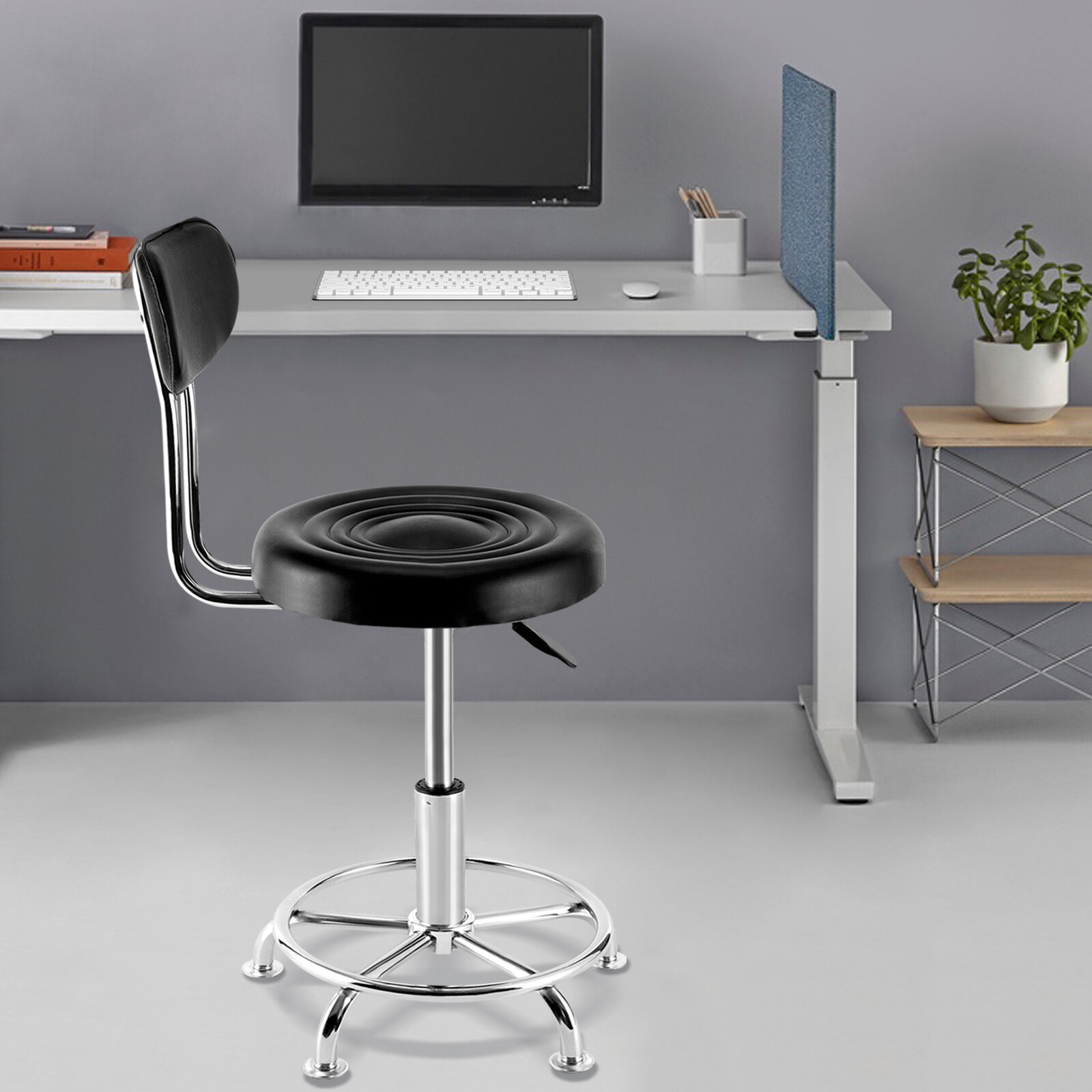 Garage WorkShop Stool Bench Mechanics Swivel Chair Height-Adjustable Seat Black