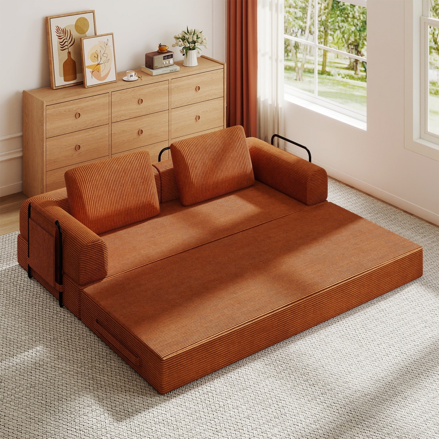 Modern Compression Sofa Folding Sleeper Sofa Bed Floor Couch with Sturdy Frame