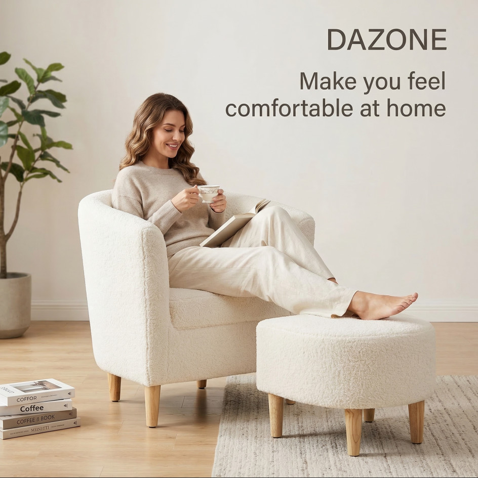 Accent Armchair Single Sofa w/Ottoman Modern Lambswool Chair for Living Room
