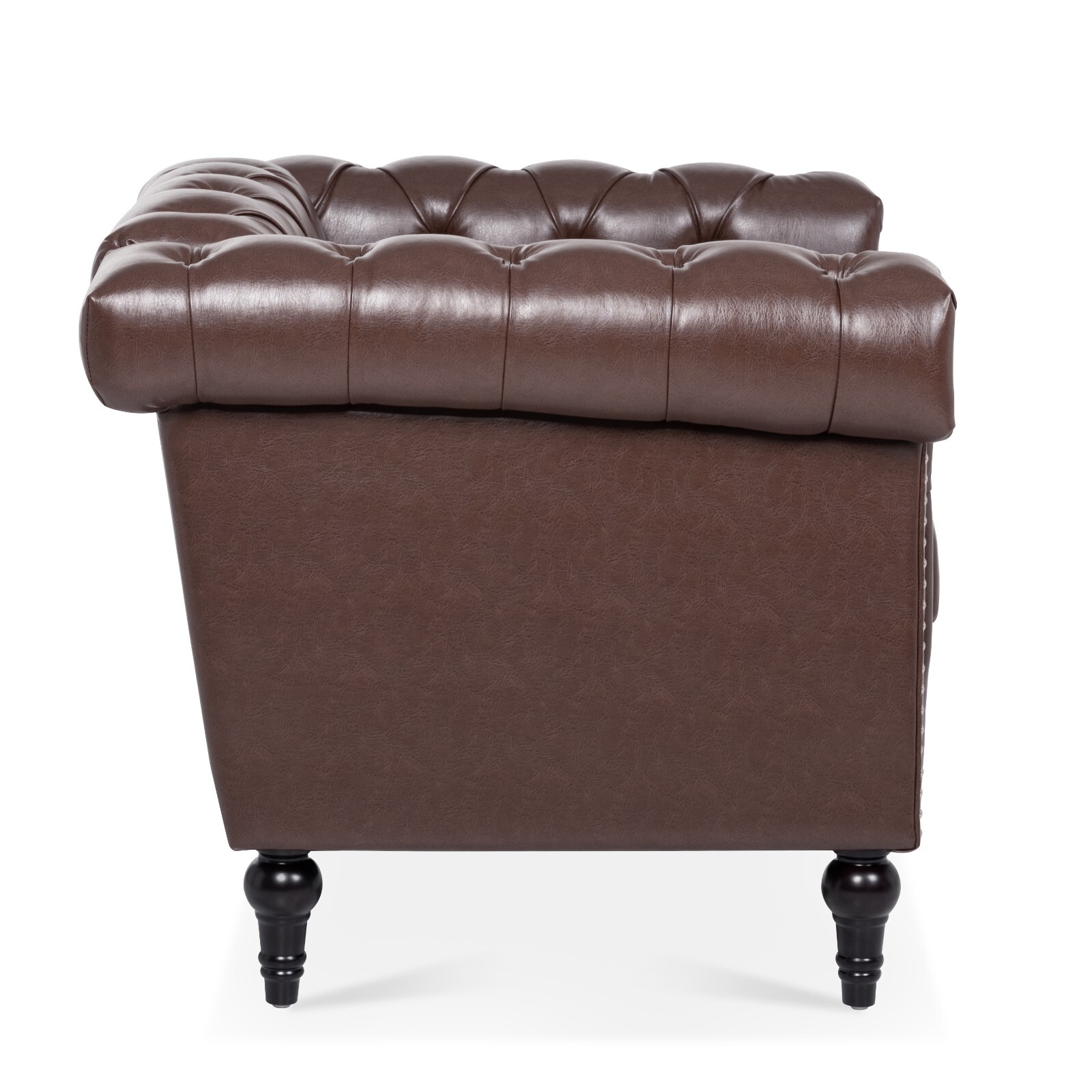 Faux Leather Sofa Tufted Single Couch Armchair with Removable Cushion Square Arm