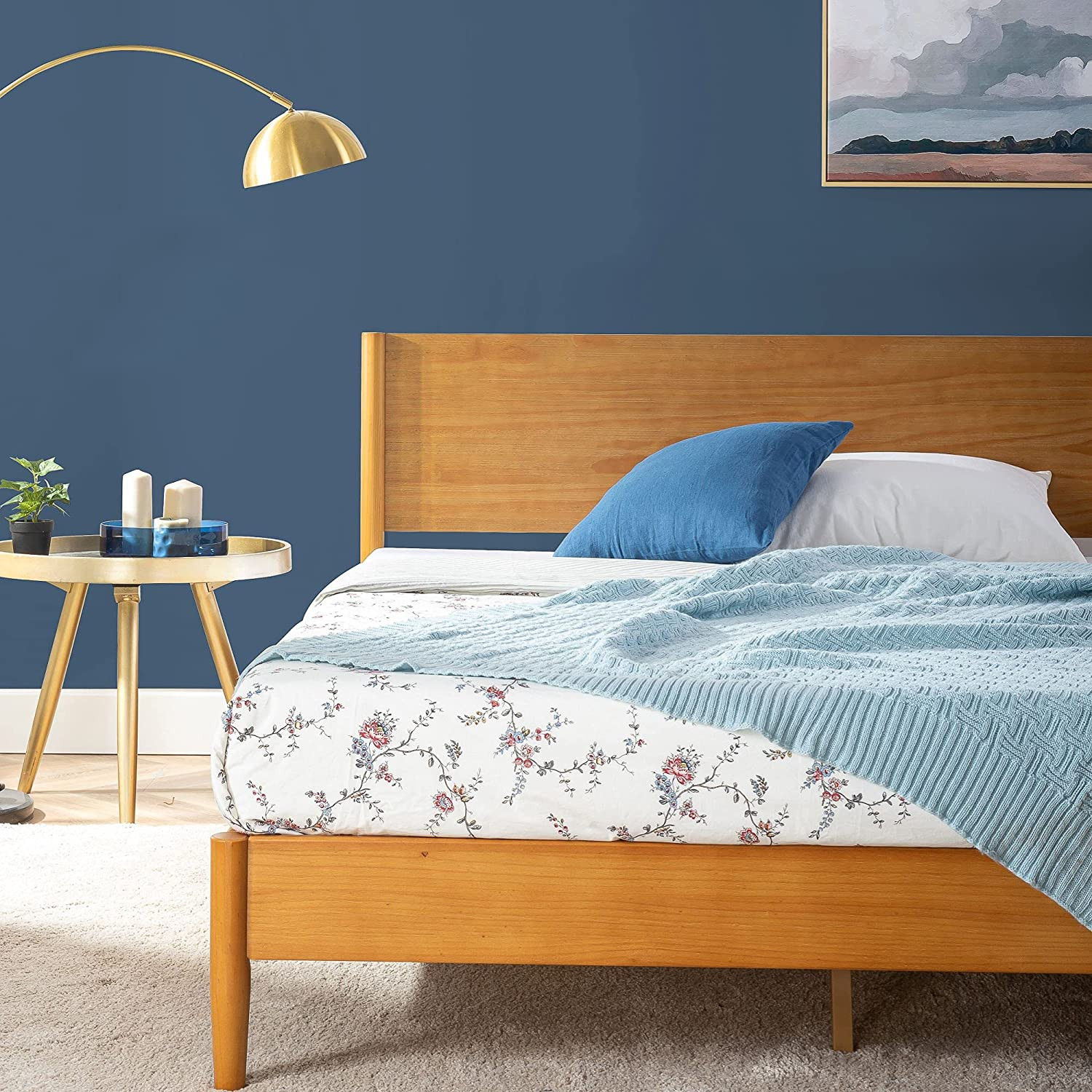 Mid Century Solid Wood King Bed Frame – Easy Assembly, No Box Spring Needed