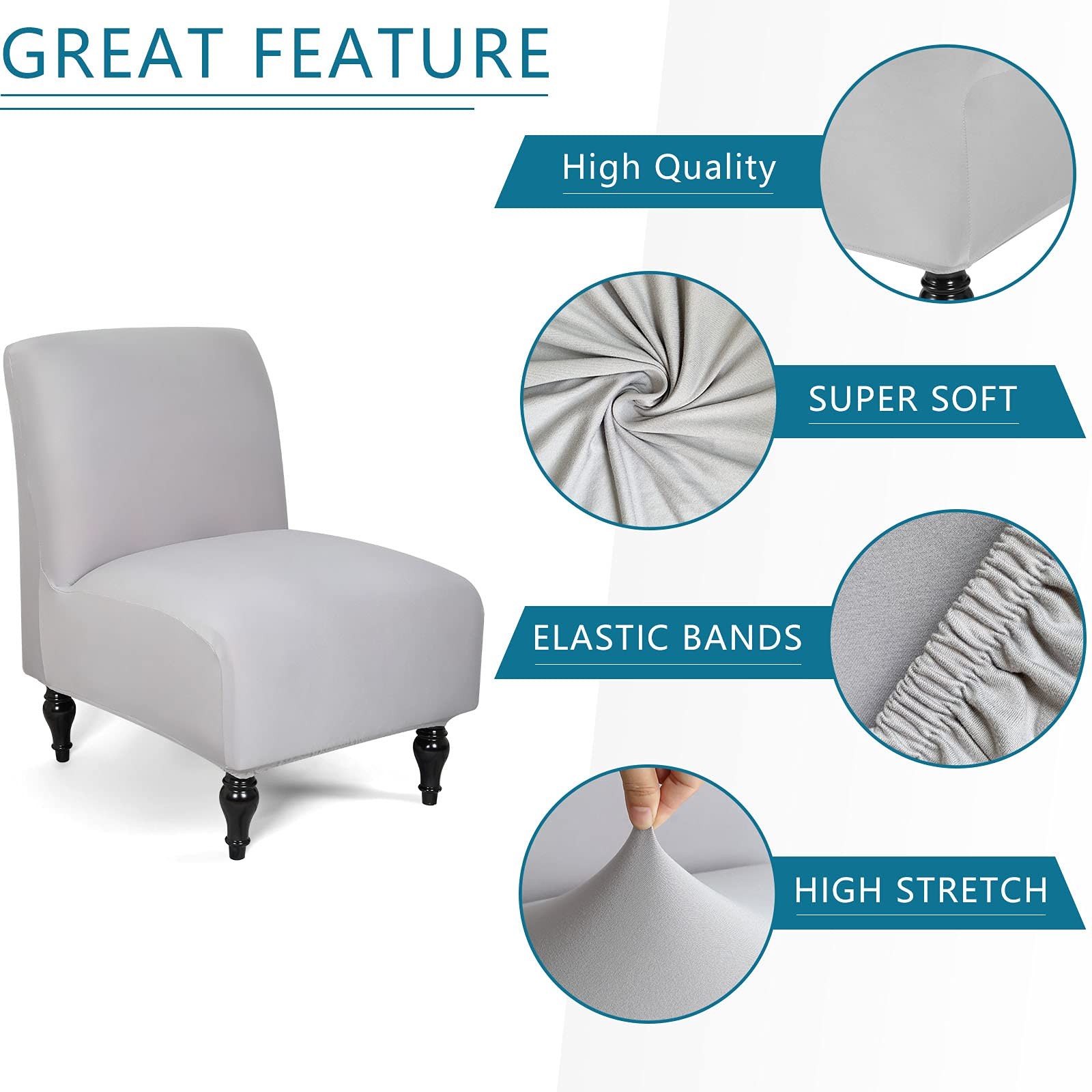 Armless Accent Chair Slipcover Stretch Spandex Protector Light Gray, 1
