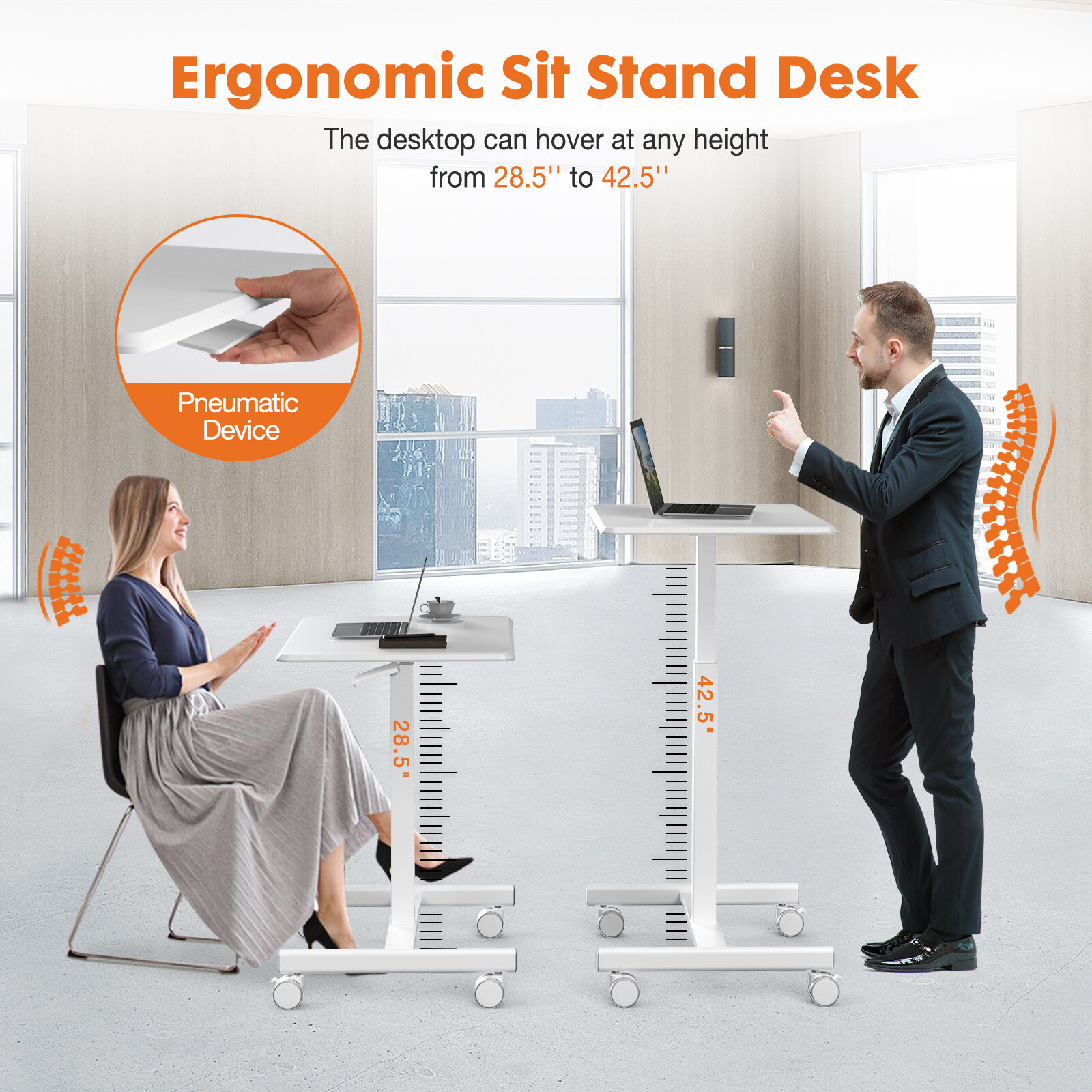 Overbed Table, Mobile Rolling Standing Desk with Wheels – Adj. for Various Needs