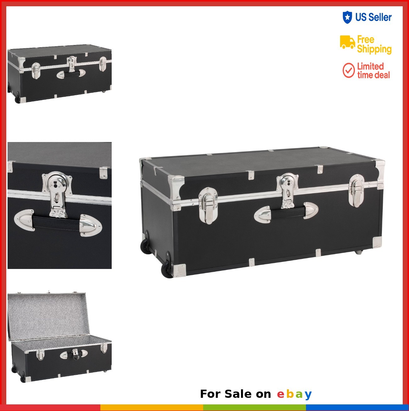 Wheeled Trunk 30 Inch Storage Locking Latches Travel Campus Dorm Mobile Chest
