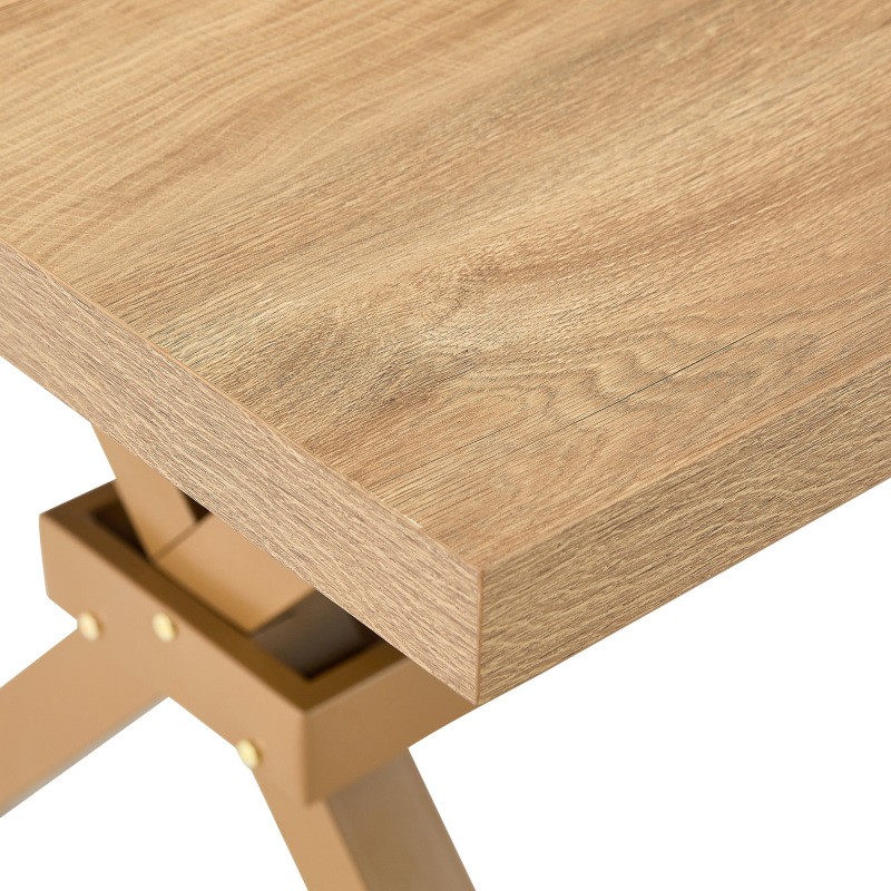 71 Inch Rectangular Dining Table with X-Shape Metal Base Light Wood MDF Top