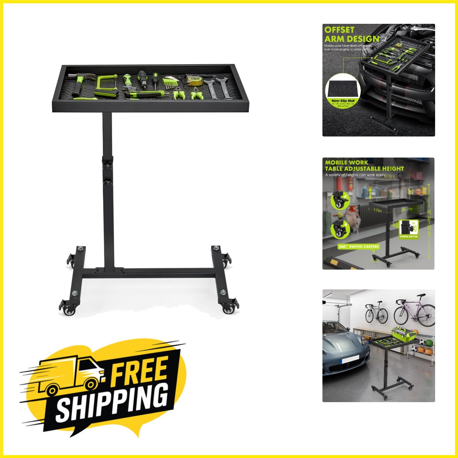 Versatile Adjustable Mechanic Tool Table with 4 Wheels – Ideal for DIY Projects