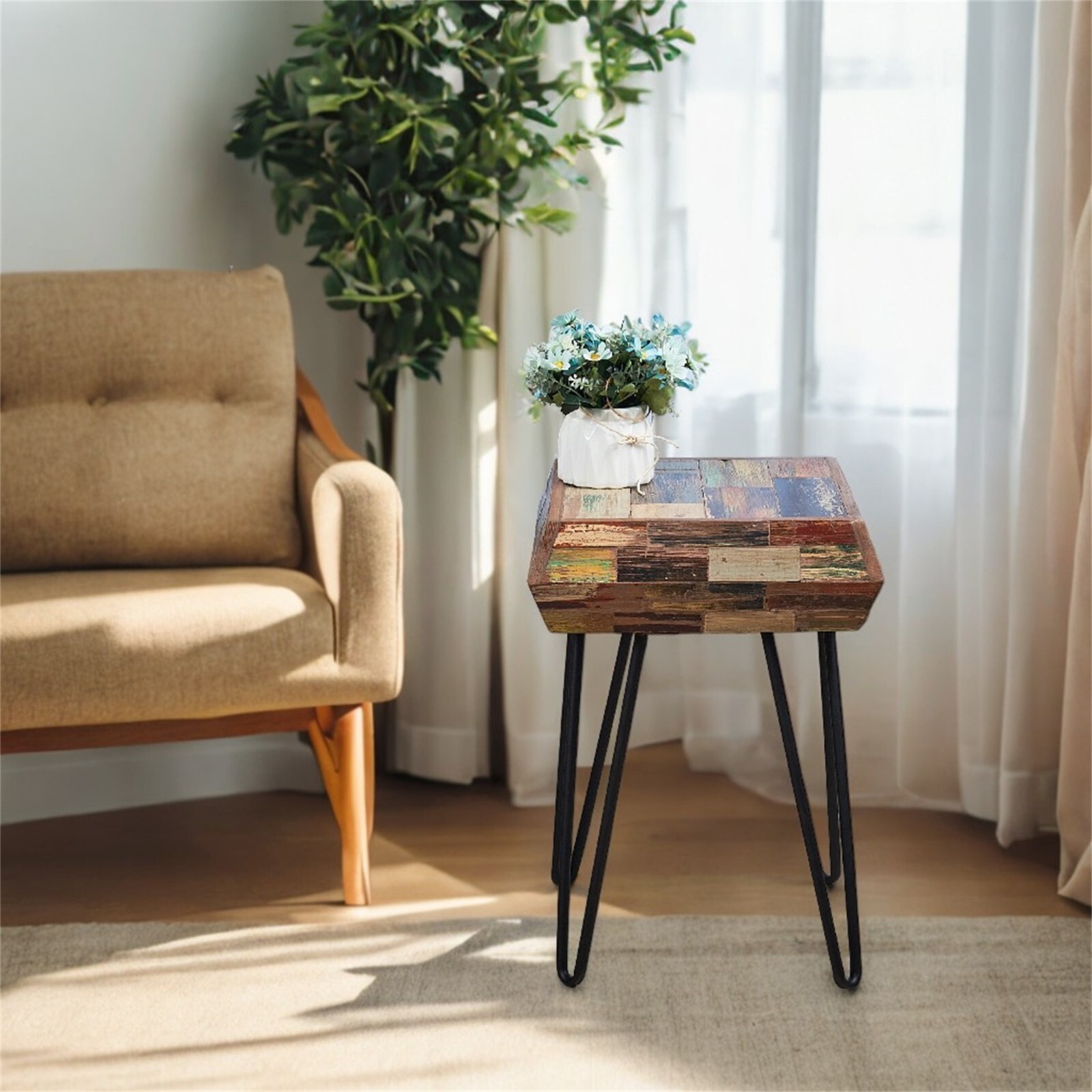 Greenage Side Table Solid Reclaimed Wood Accent Coffee End Table 3D Square