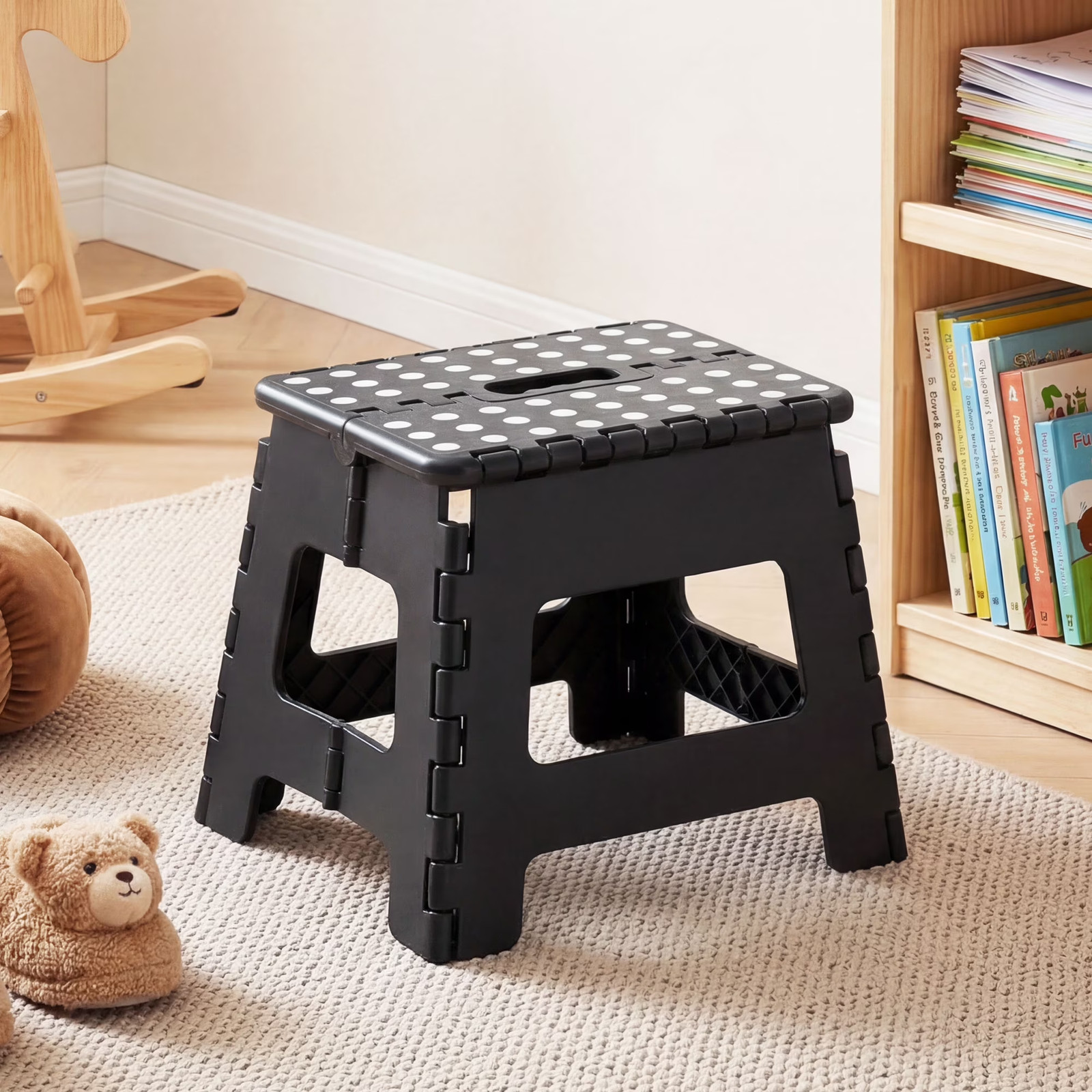 Foldable Step Stool 9″ Anti-Slip Folding Footstool Black Plastic 300lb. Capacity
