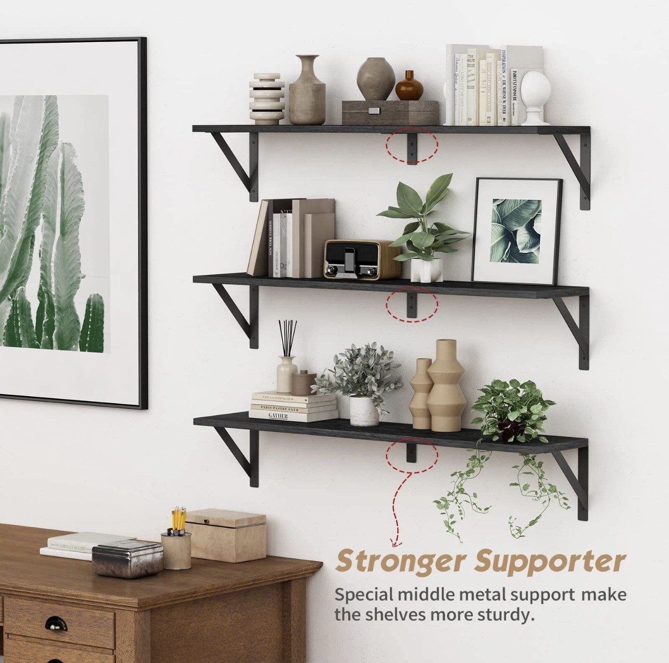 Forbena Floating Shelves 36 Inches Long 8 in Deep Set of 3, Large Wall Shelf