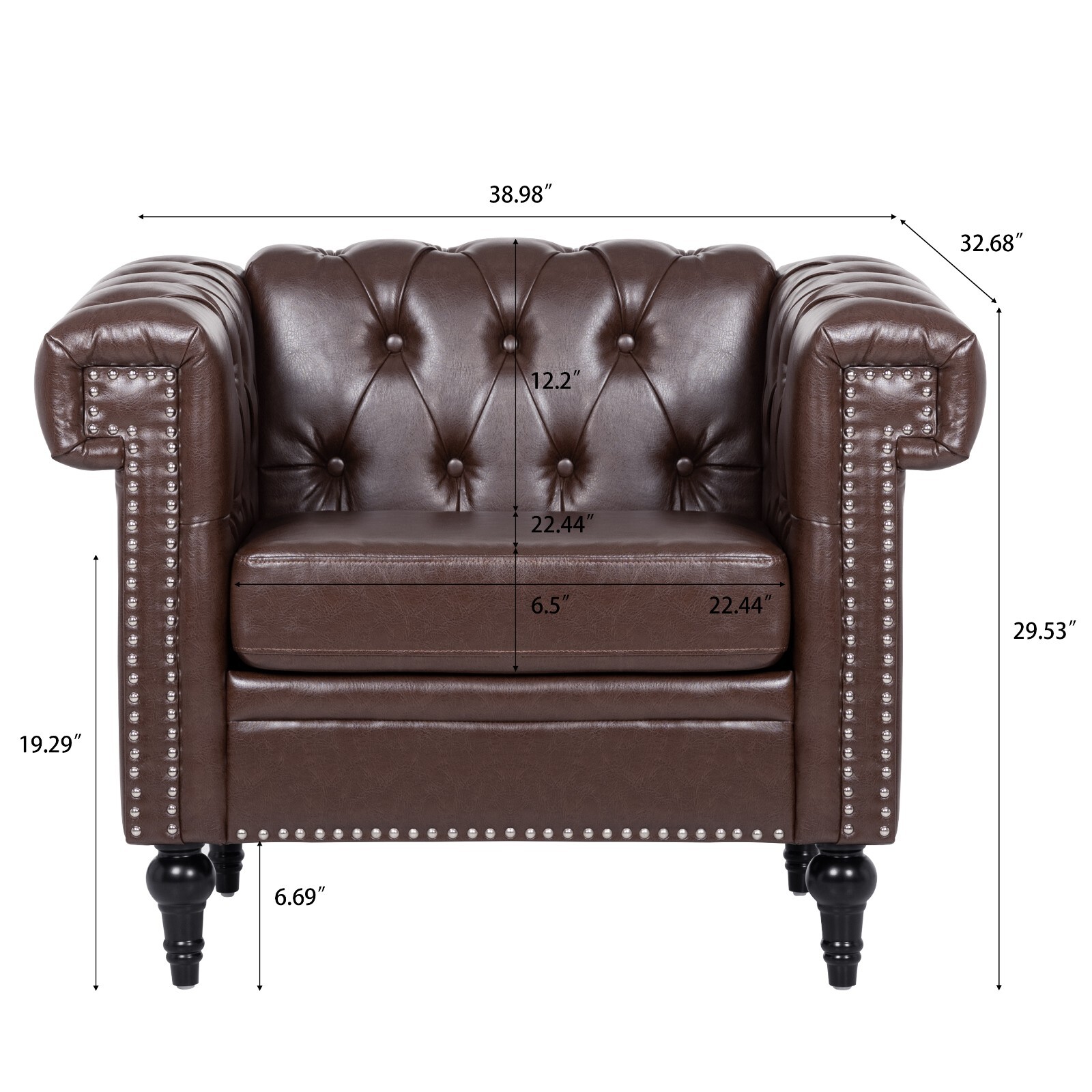 Faux Leather Sofa Tufted Single Couch Armchair with Removable Cushion Square Arm