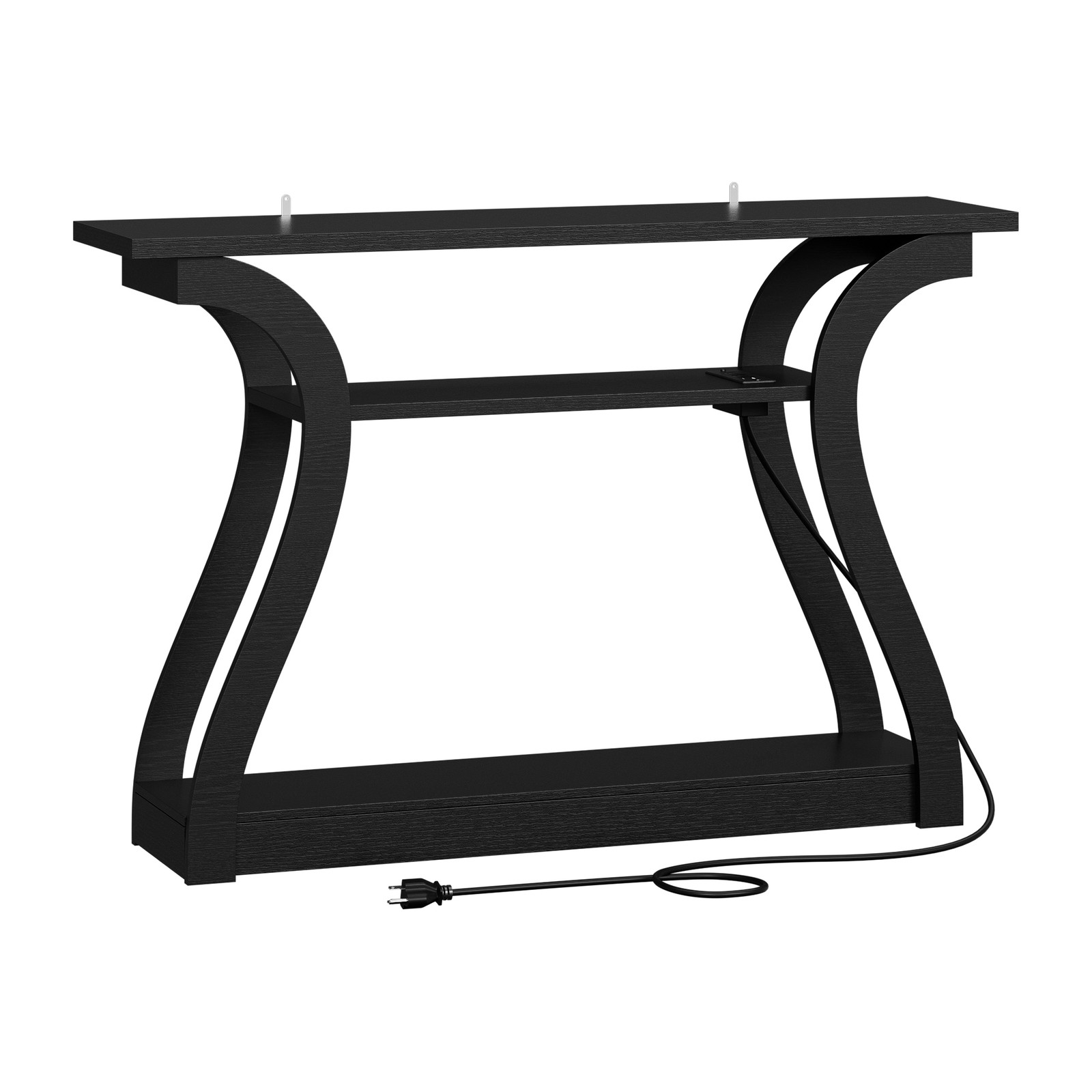 Hallway Table with Charging Station 3-Tier Sofa Side Console Table Wooden Black