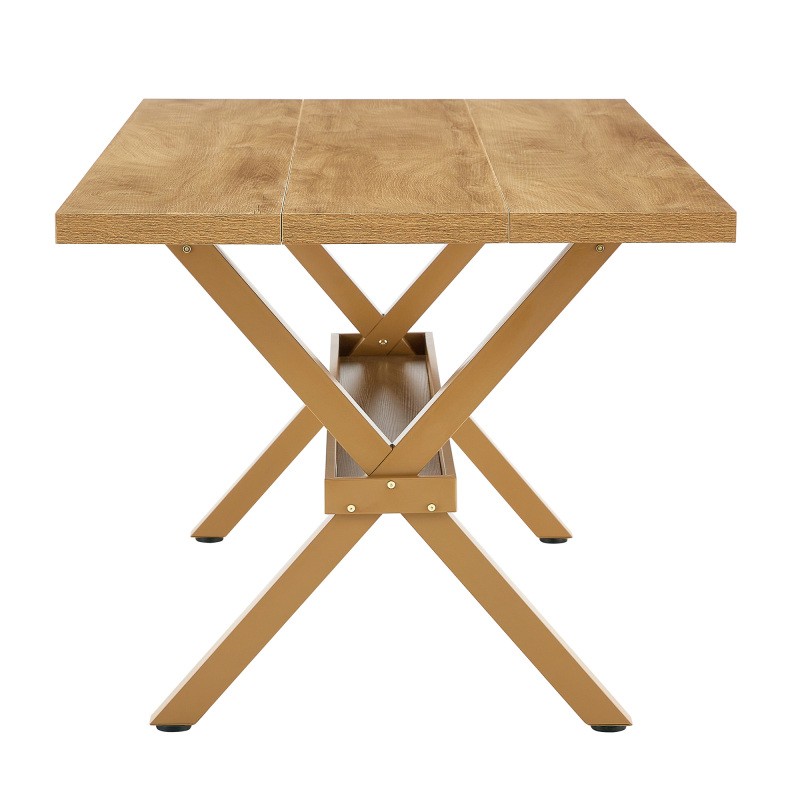 71 Inch Rectangular Dining Table with X-Shape Metal Base Light Wood MDF Top